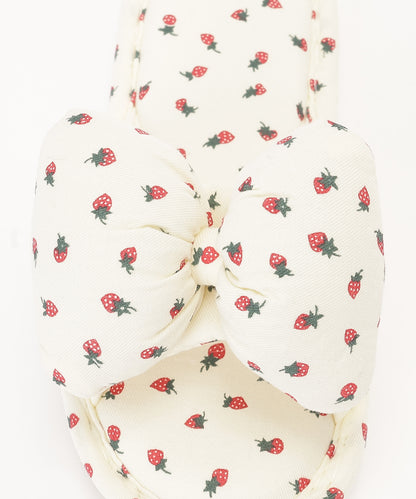 イチゴ柄 リボン オープン フラット スリッパ