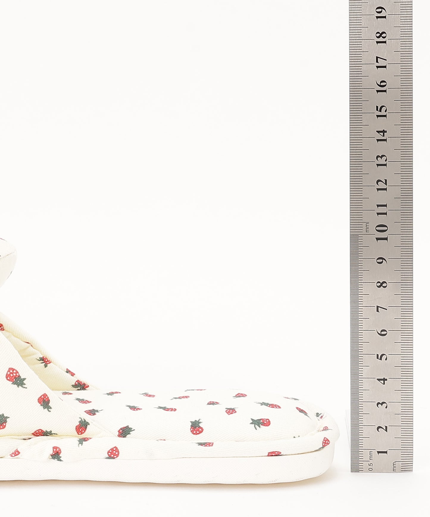 イチゴ柄 リボン オープン フラット スリッパ