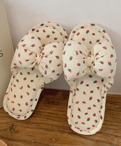 イチゴ柄 リボン オープン フラット スリッパ