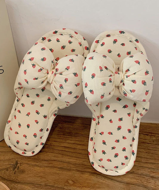 イチゴ柄 リボン オープン フラット スリッパ