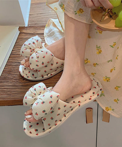 イチゴ柄 リボン オープン フラット スリッパ