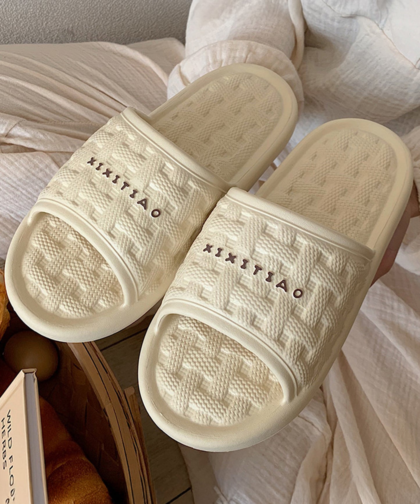 バスケット柄 ロゴ EVA オープン フラット サンダル