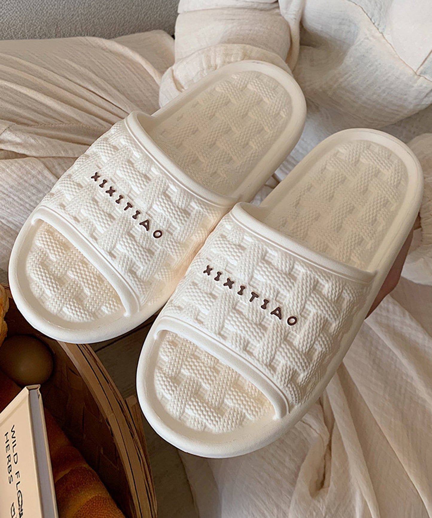 バスケット柄 ロゴ EVA オープン フラット サンダル