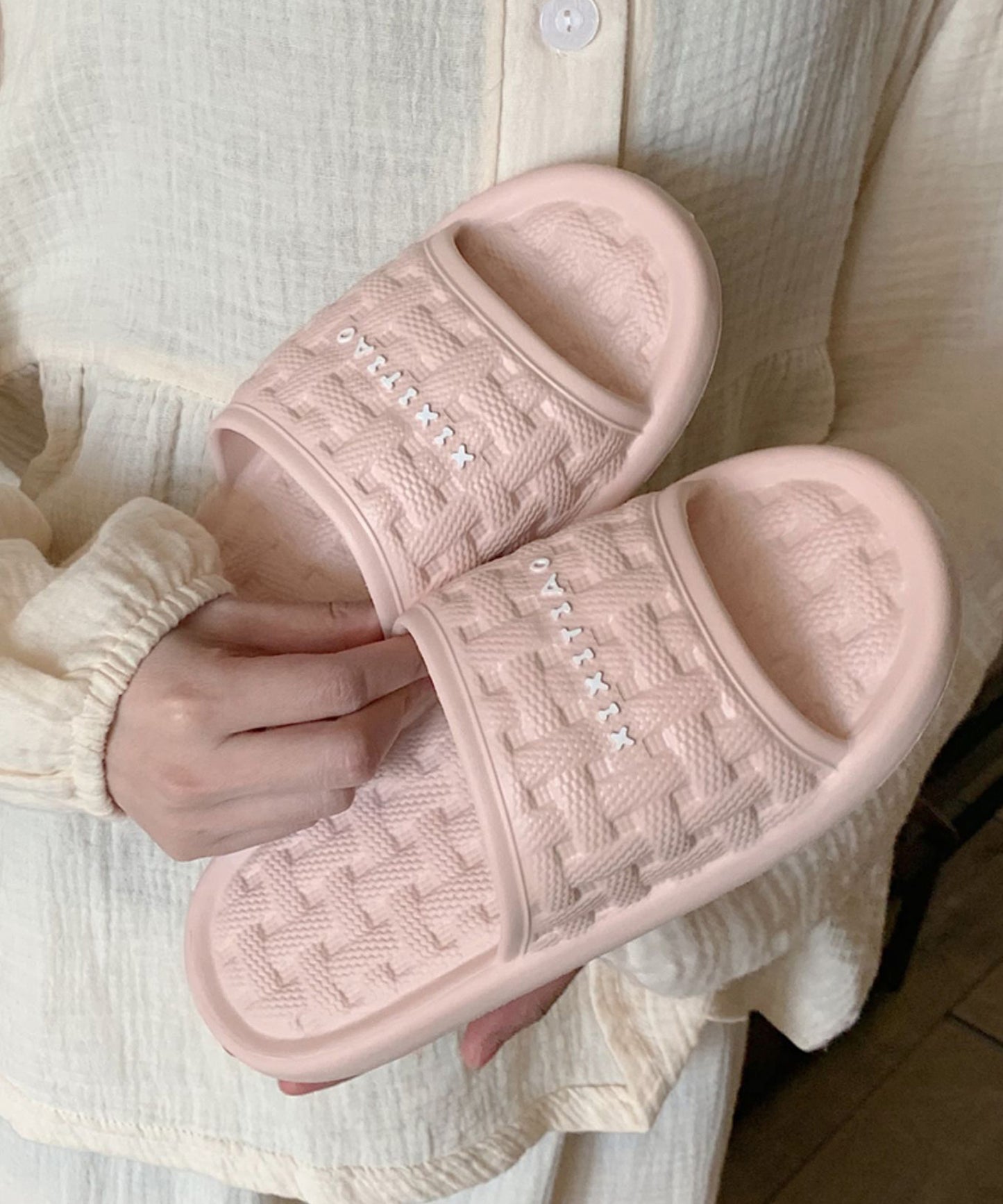 バスケット柄 ロゴ EVA オープン フラット サンダル