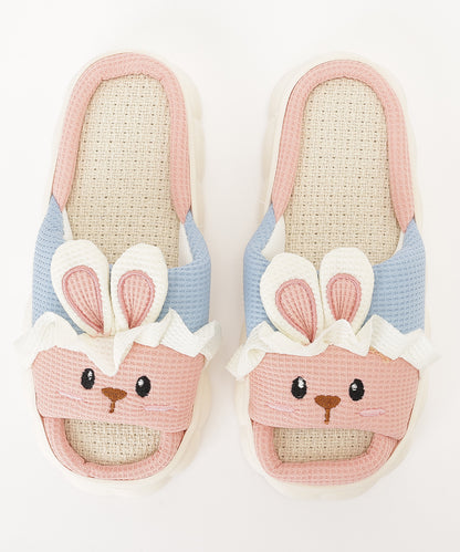 配色 ウサギ ワッフル オープン フラット スリッパ