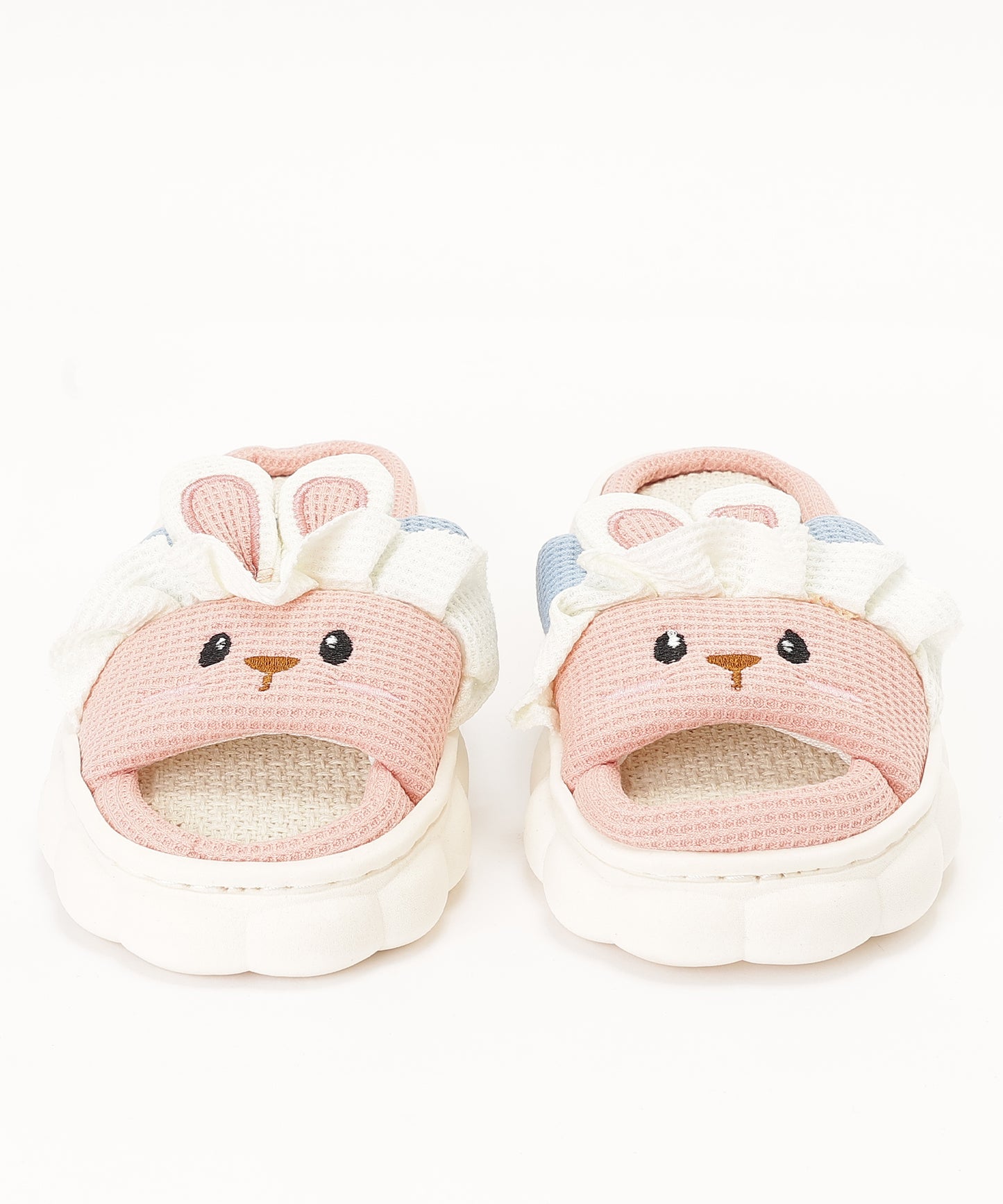 配色 ウサギ ワッフル オープン フラット スリッパ