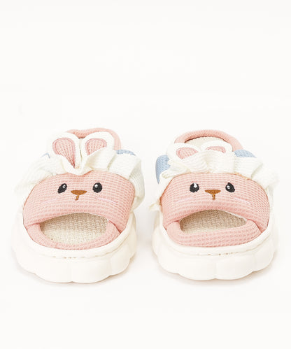 配色 ウサギ ワッフル オープン フラット スリッパ
