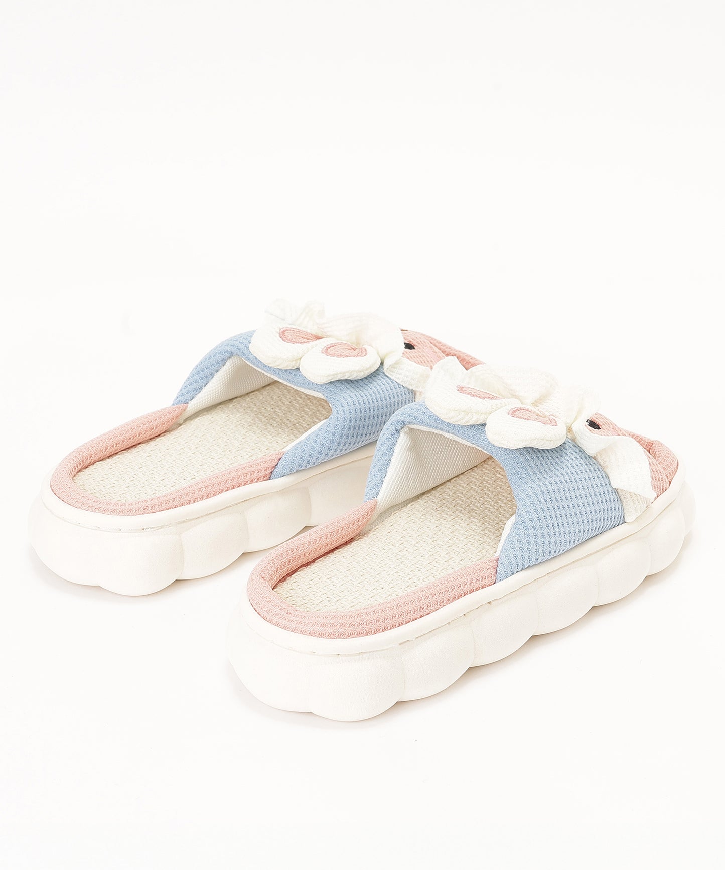 配色 ウサギ ワッフル オープン フラット スリッパ