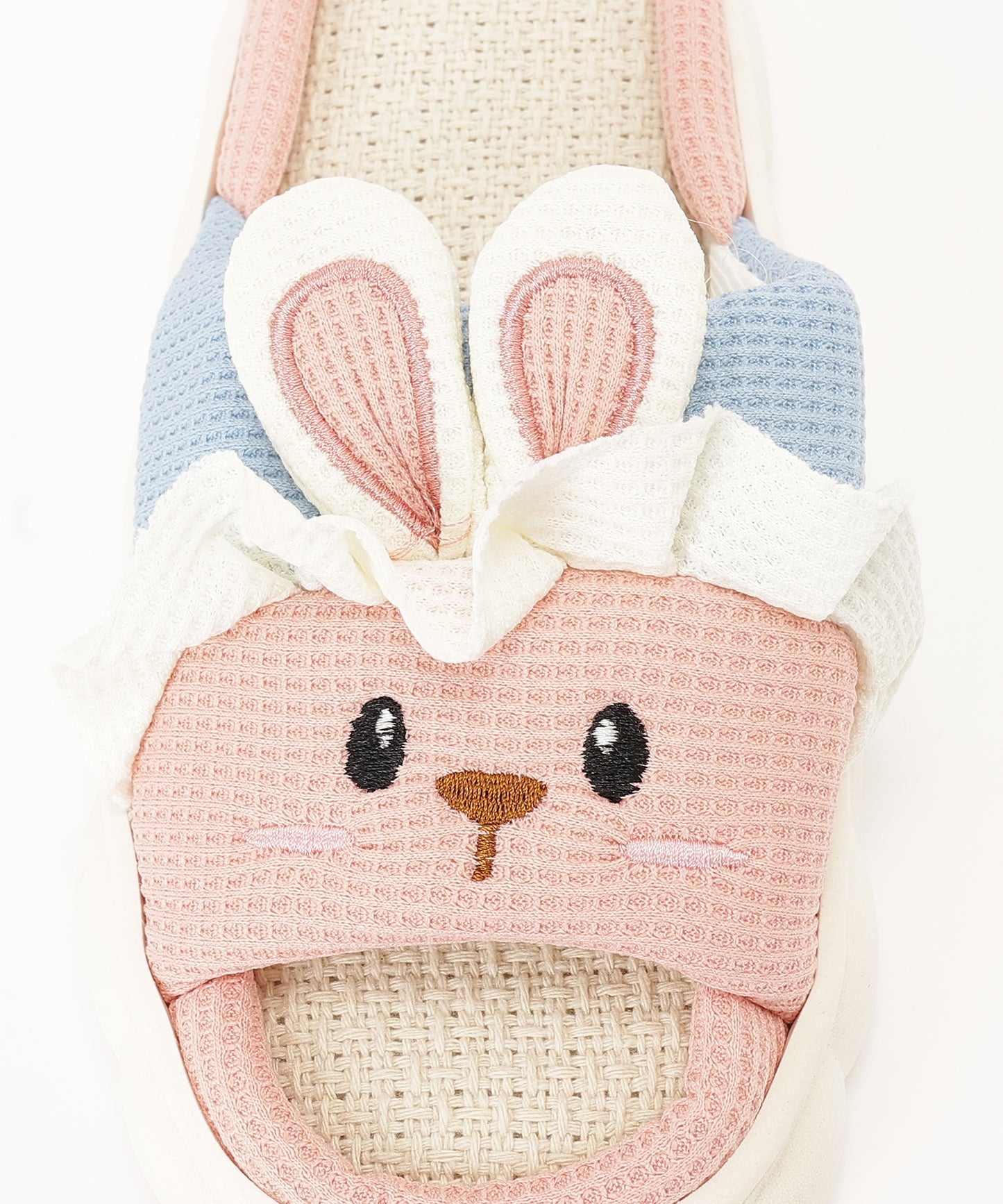 配色 ウサギ ワッフル オープン フラット スリッパ