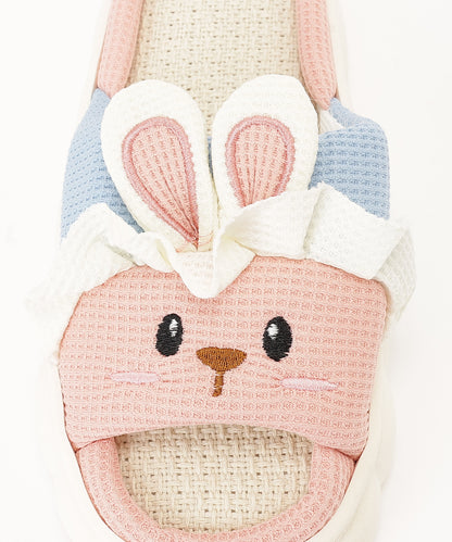 配色 ウサギ ワッフル オープン フラット スリッパ