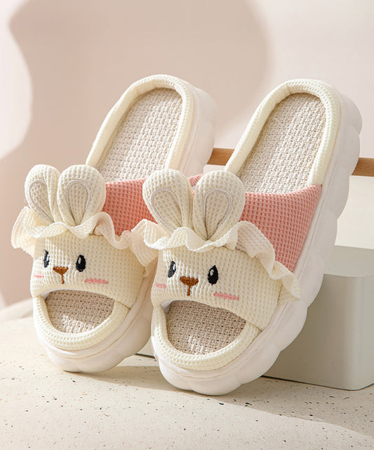 配色 ウサギ ワッフル オープン フラット スリッパ
