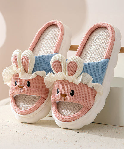 配色 ウサギ ワッフル オープン フラット スリッパ