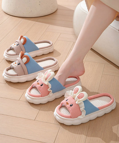 配色 ウサギ ワッフル オープン フラット スリッパ