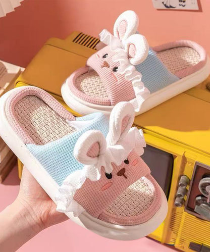 配色 ウサギ ワッフル オープン フラット スリッパ
