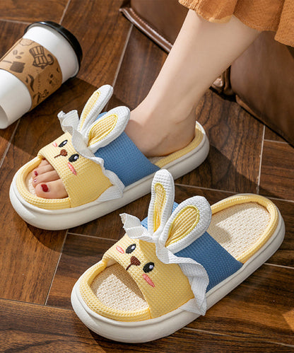 配色 ウサギ ワッフル オープン フラット スリッパ