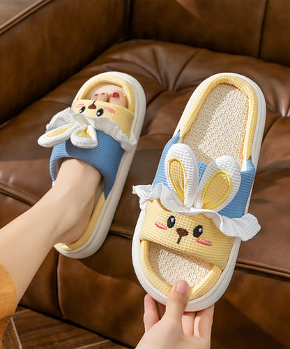 配色 ウサギ ワッフル オープン フラット スリッパ
