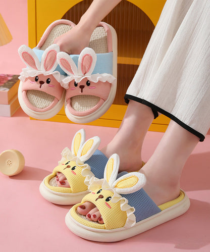 配色 ウサギ ワッフル オープン フラット スリッパ