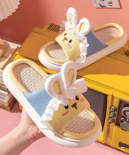 配色 ウサギ ワッフル オープン フラット スリッパ