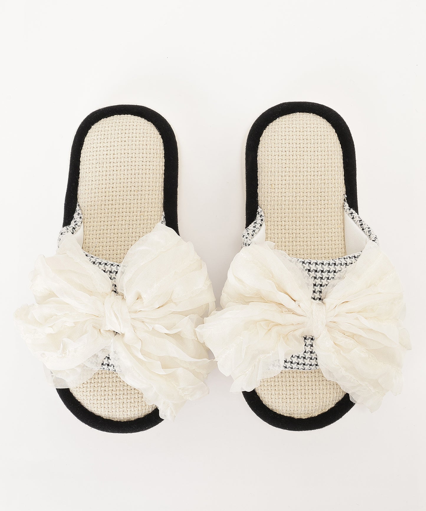 フリル リボン オープン フラット スリッパ