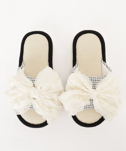 フリル リボン オープン フラット スリッパ