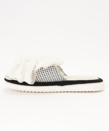 フリル リボン オープン フラット スリッパ