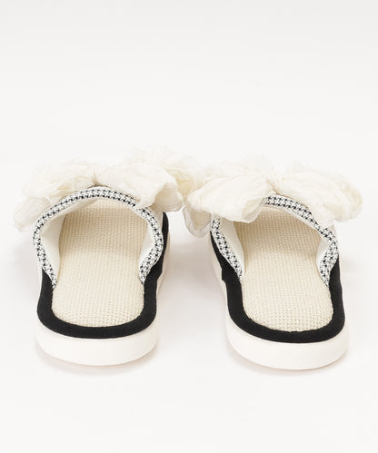 フリル リボン オープン フラット スリッパ