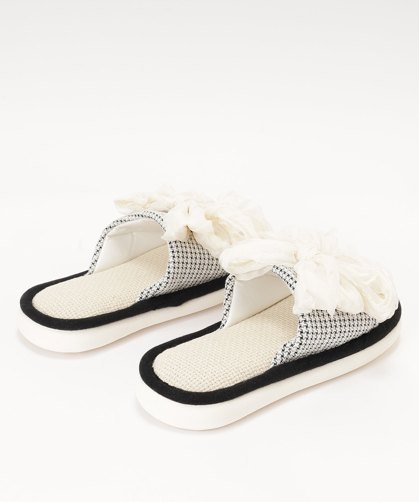 フリル リボン オープン フラット スリッパ