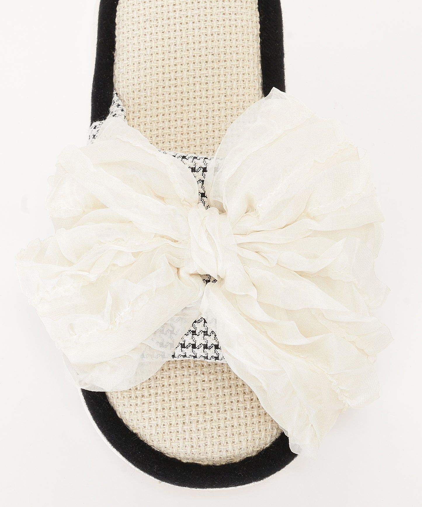 フリル リボン オープン フラット スリッパ