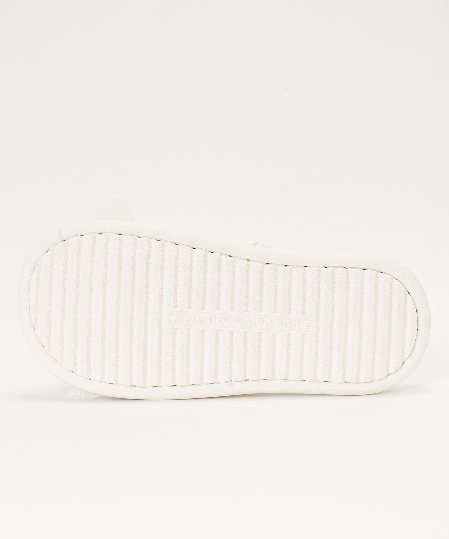 ワッフル リボン オープン フラット スリッパ