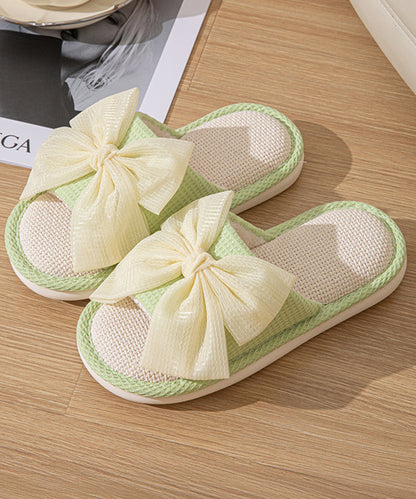 ワッフル リボン オープン フラット スリッパ