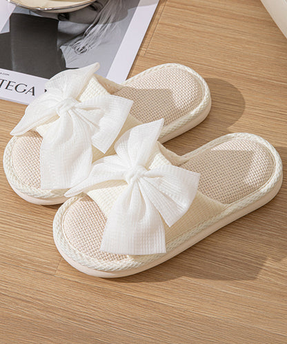 ワッフル リボン オープン フラット スリッパ