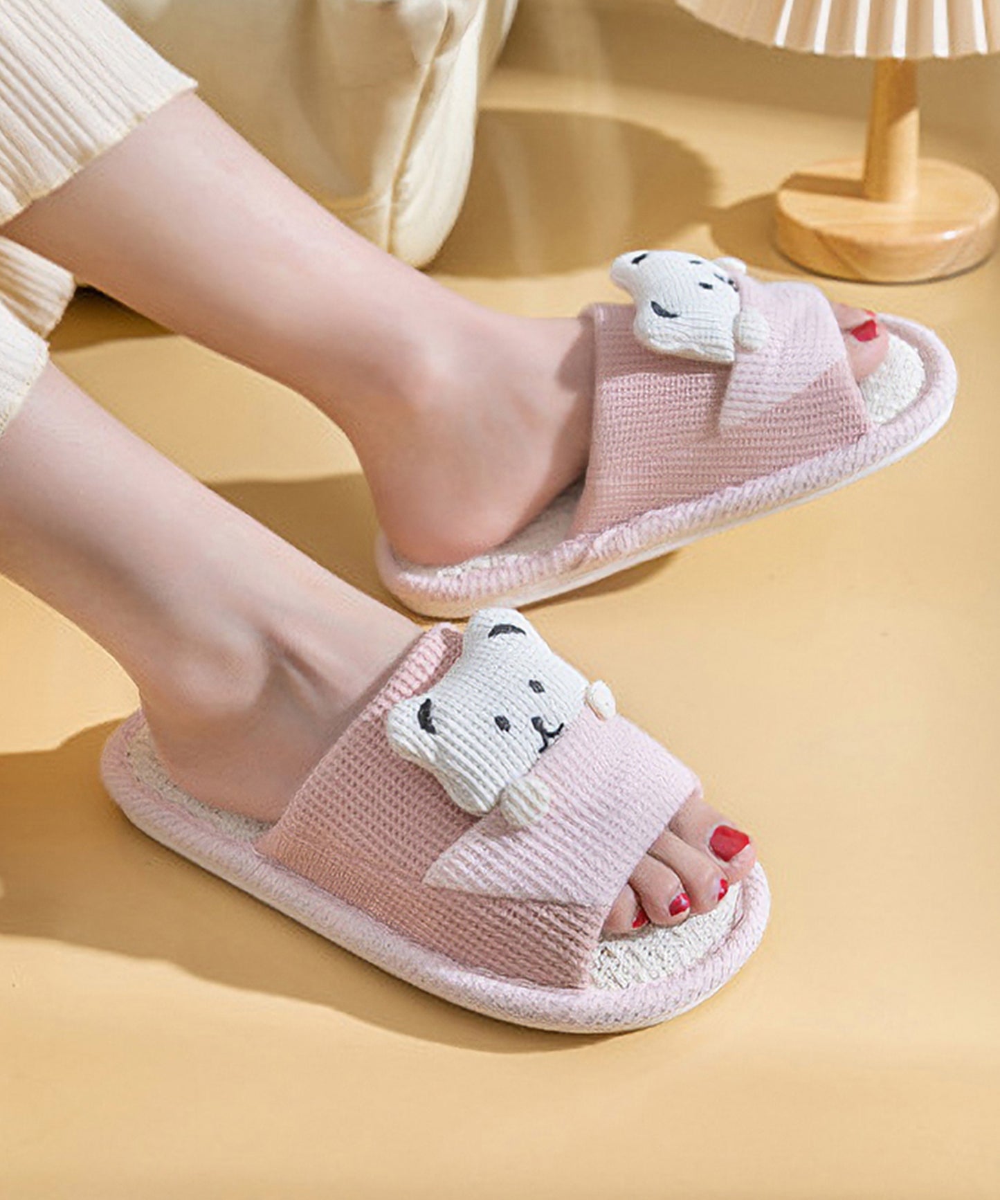 ベア ワッフル オープン フラット スリッパ