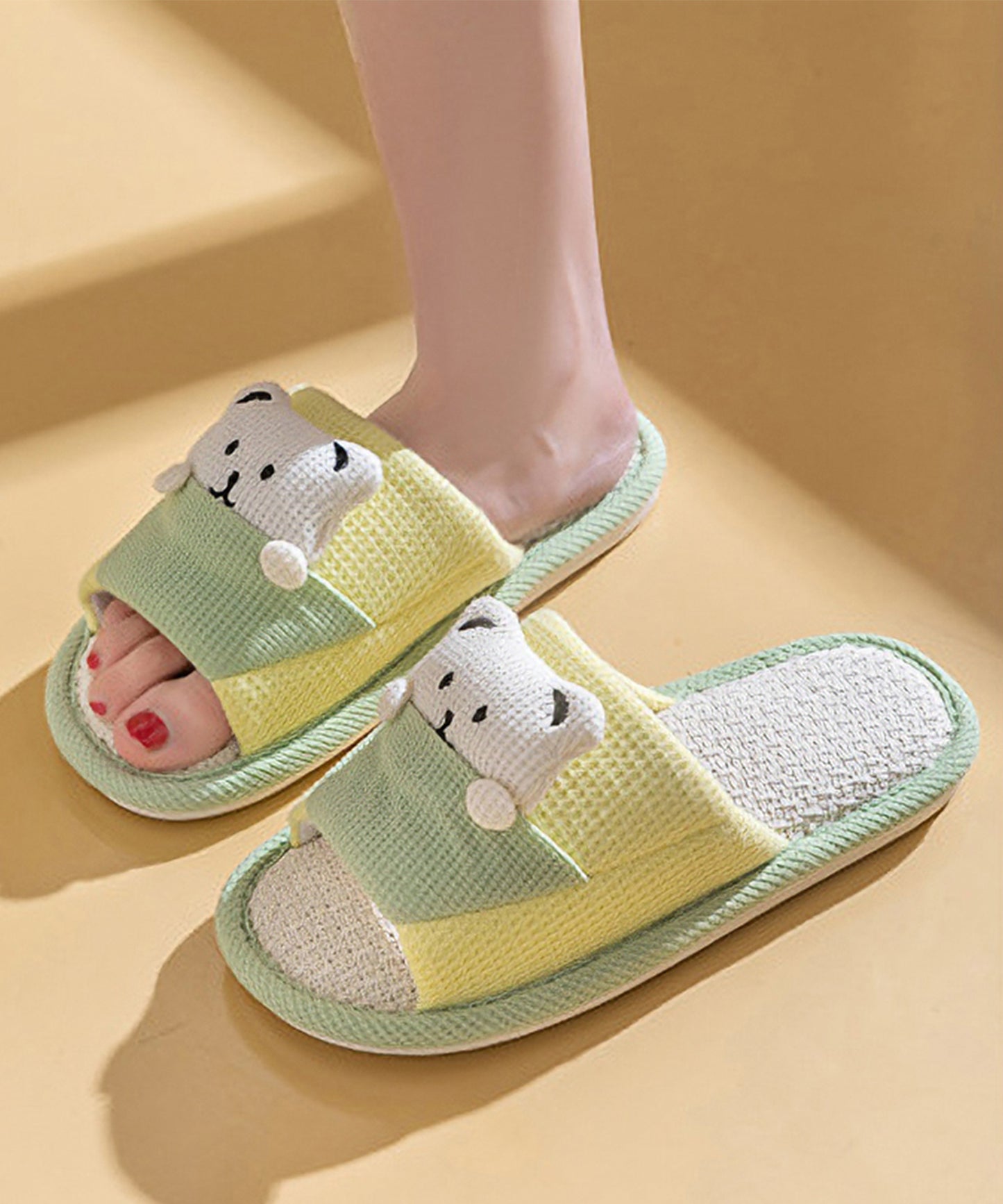 ベア ワッフル オープン フラット スリッパ