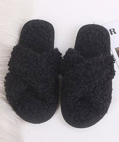 プードルファー クロスデザイン フラット スリッパ ルームシューズ