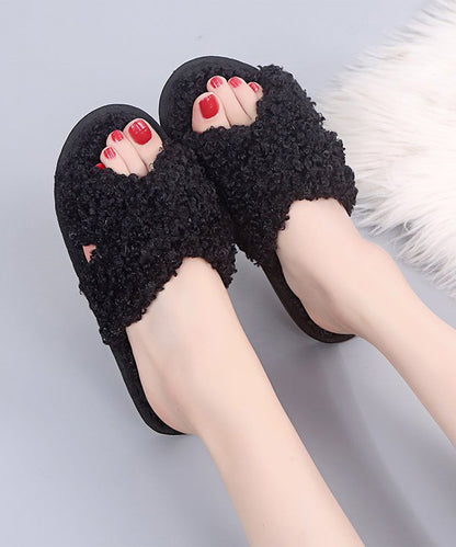 プードルファー クロスデザイン フラット スリッパ ルームシューズ