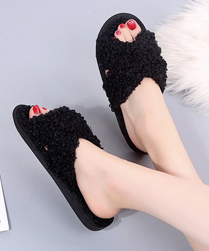 プードルファー クロスデザイン フラット スリッパ ルームシューズ