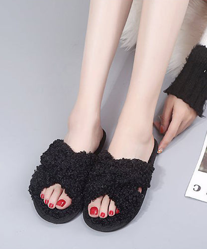 プードルファー クロスデザイン フラット スリッパ ルームシューズ