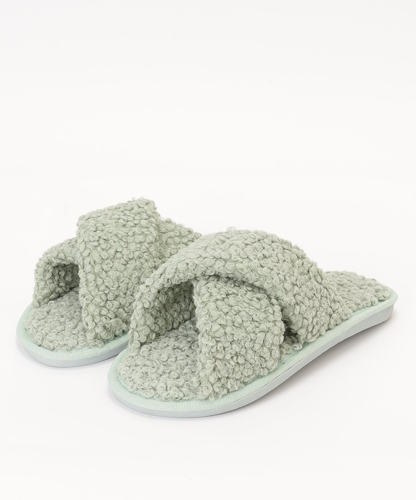 プードルファー クロスデザイン フラット スリッパ ルームシューズ