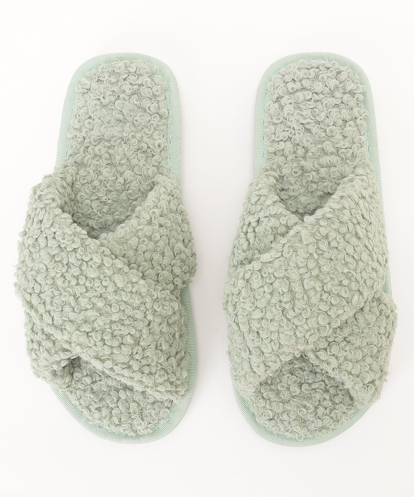 プードルファー クロスデザイン フラット スリッパ ルームシューズ