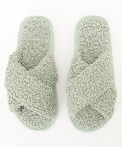 プードルファー クロスデザイン フラット スリッパ ルームシューズ