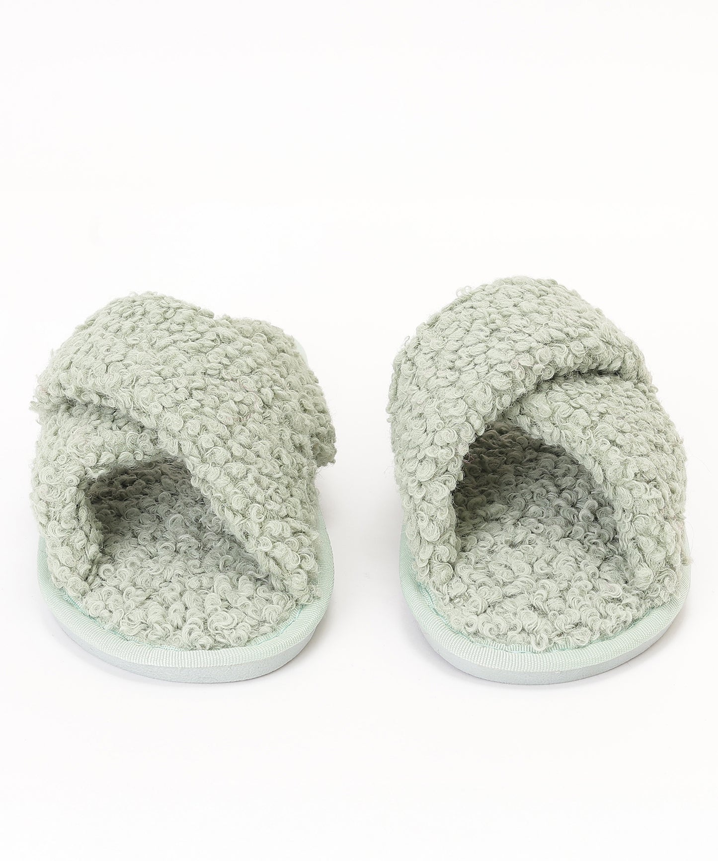 プードルファー クロスデザイン フラット スリッパ ルームシューズ