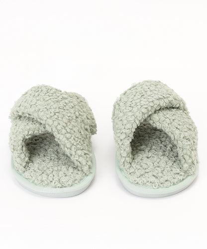 プードルファー クロスデザイン フラット スリッパ ルームシューズ