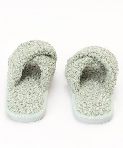 プードルファー クロスデザイン フラット スリッパ ルームシューズ