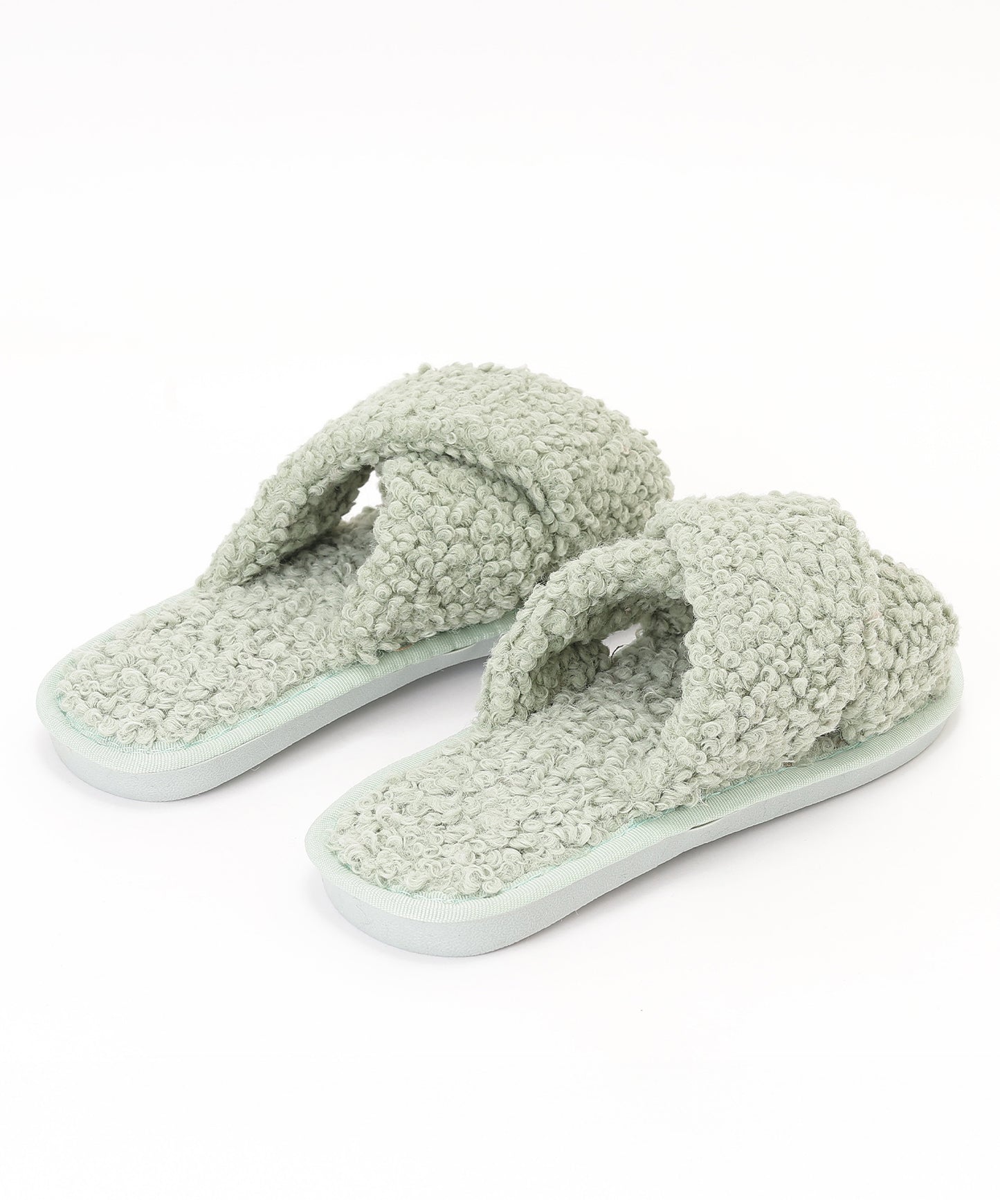 プードルファー クロスデザイン フラット スリッパ ルームシューズ