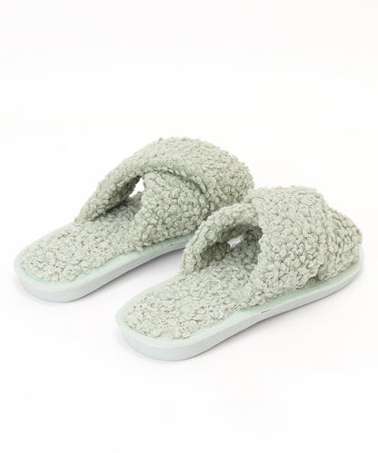 プードルファー クロスデザイン フラット スリッパ ルームシューズ