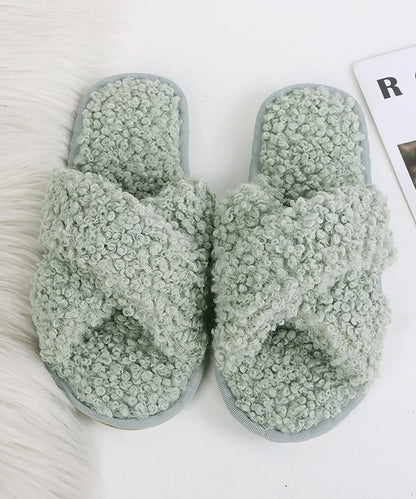 プードルファー クロスデザイン フラット スリッパ ルームシューズ