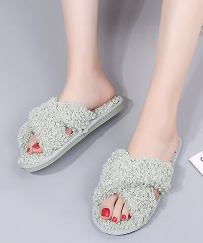 プードルファー クロスデザイン フラット スリッパ ルームシューズ