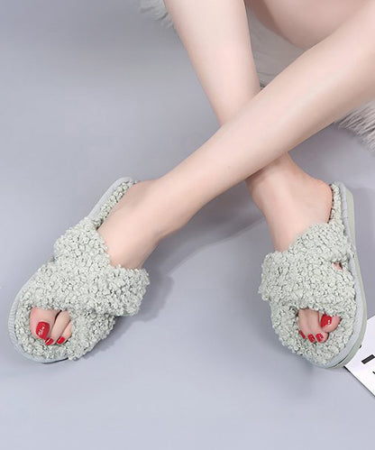 プードルファー クロスデザイン フラット スリッパ ルームシューズ