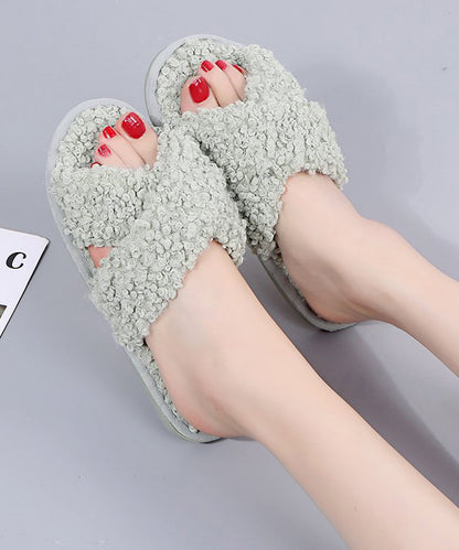 プードルファー クロスデザイン フラット スリッパ ルームシューズ