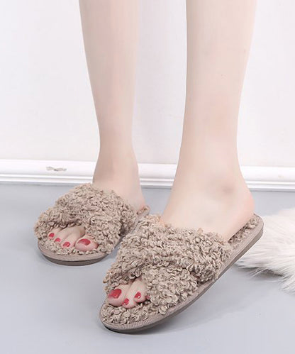 プードルファー クロスデザイン フラット スリッパ ルームシューズ